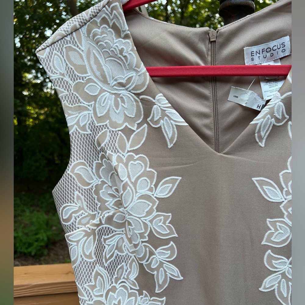 Enfocus Studio Beige Dress with White Lace